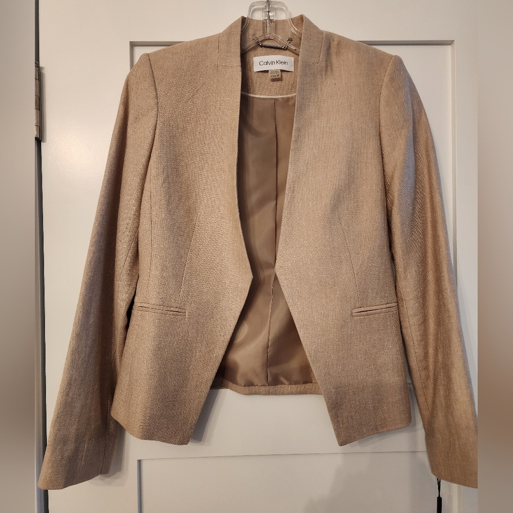 Calvin Klein Women's Open Front Linen Beige Blazer Sz 6P NWT, Petite